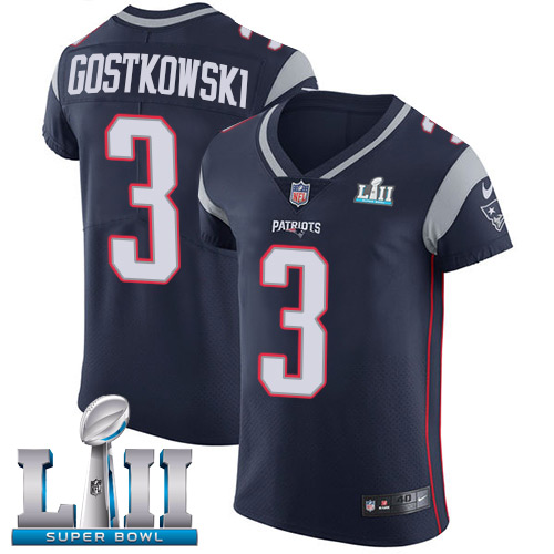 Nike Patriots #3 Stephen Gostkowski Navy Blue Team Color Super Bowl LII Men's Stitched NFL Vapor Untouchable Elite Jersey